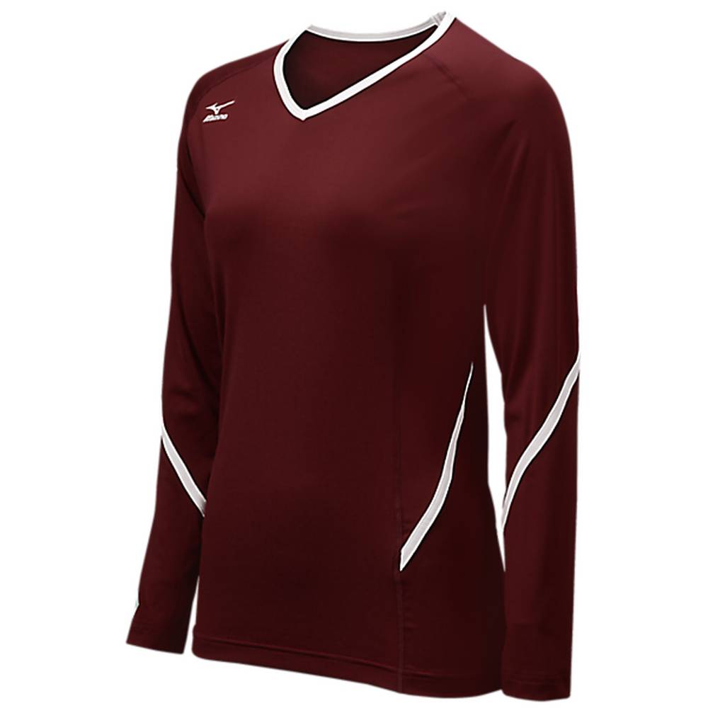 Mizuno Techno Generation Long Sleeve Női Mezek Bordó/Fehér YNZ368542